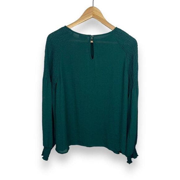 a.n.a. Emerald Green Blouse with Ruched Sleeves - Picture 8 of 10